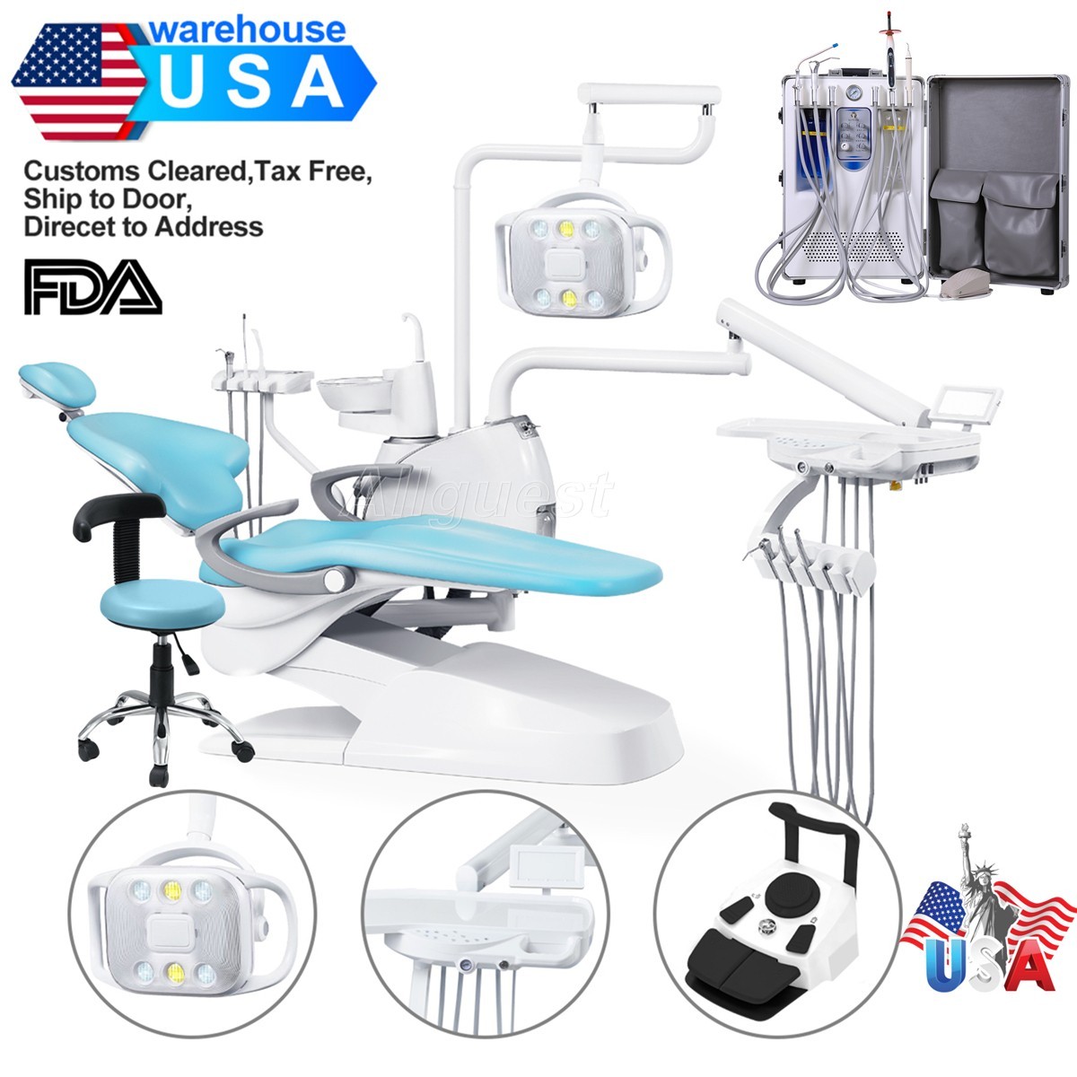 Dental Unit Chair Computer Controlled DC Motor+Stool/Portable Dental Unit 4 Hole