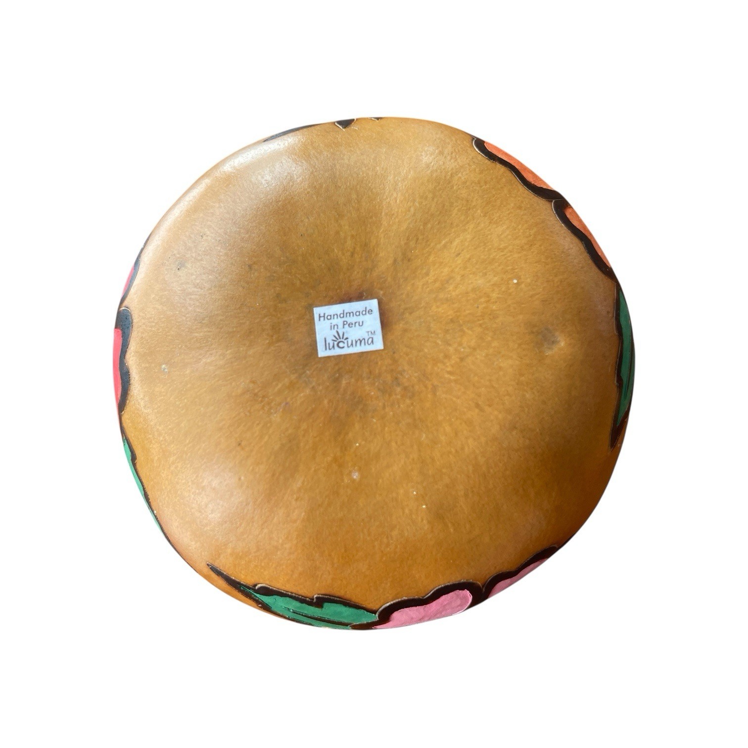 Peruvian Hibiscus Bowl Hand Carved Gourd Floral Trinket Lid Lucuma Folk Art Deco