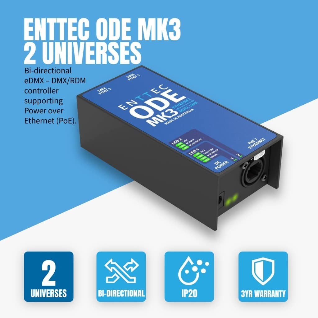 ENTTEC ODE Mk3 70407 POE 2 Universe DMX / RDM Ethernet Controller (Open Box)