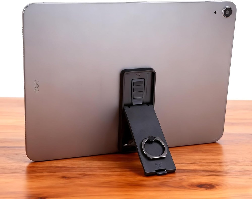 Black Universal Tablet Stands, Adjustable Foldable 360 Handle Grip Ring Holder T