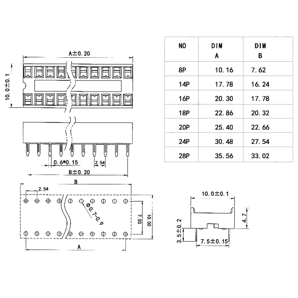10Pcs 14P IC Socket DIP Integrated Circuit IC Sockets Adaptor Solder Type 2.54mm