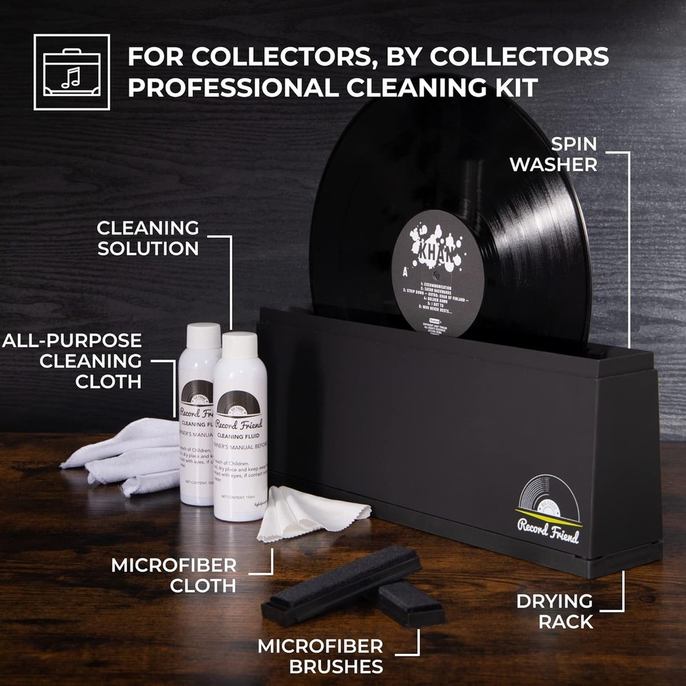 Comprehensive Vinyl Record Cleaning Kit - Machine, Solution & Microfiber Cloth