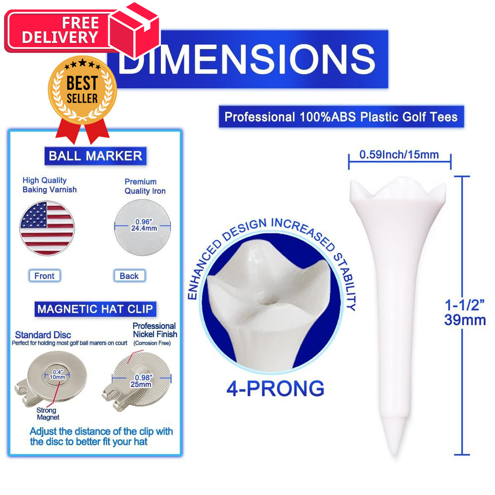 1 1/2'' Plastic Golf Tees,Short Tees 120 Pack-4 Prongs with Low ‎Solid White