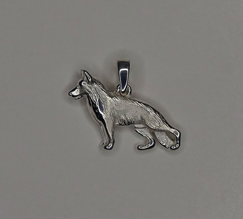 Small Sterling Silver German Shepherd Dog Standing Study Pendant