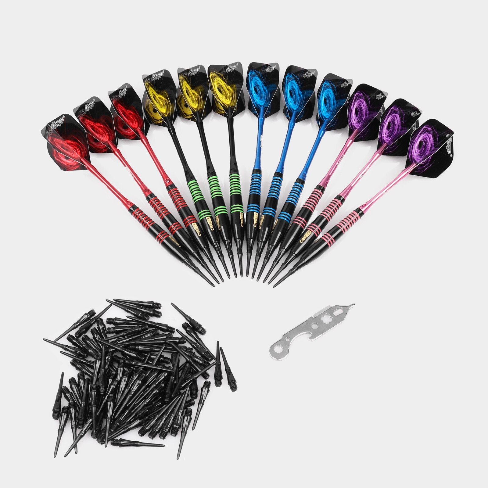CyeeLife 12pcs 18g Soft Tip Darts Set +12 Alu Shafts+12 Flights+100 Tips+Tool
