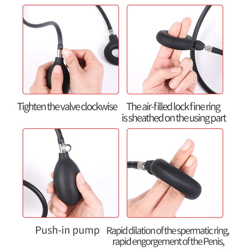 Inflatable Penis Ring Pump Male Enhancer Ejaculation Delay Cock Ring Erection