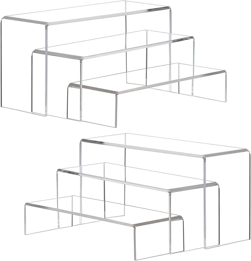 Large Acrylic Display Risers, 2 Sets(11.2”L~11.6”L~12”L) Clear Rectangular Showc