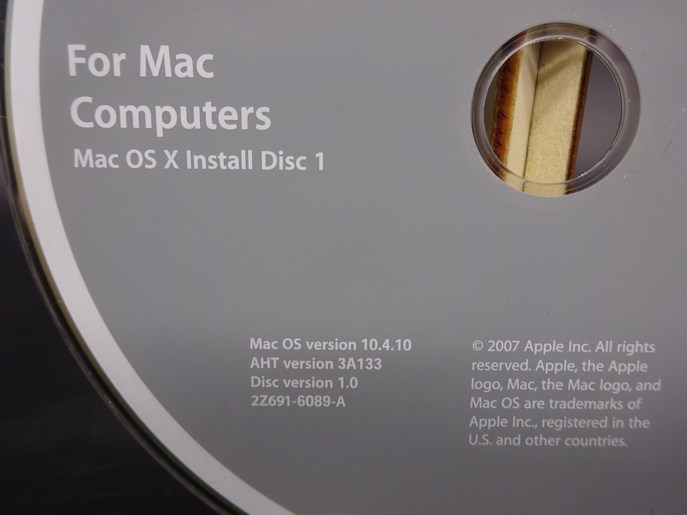 Mac OS X, version 10.4.01 Install Disc 1 DVD 2007, 2Z691-6089-A