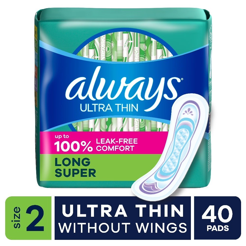 Ultra Thin Long Super Absorbent Pads Size 2 Without Wings 40 Count