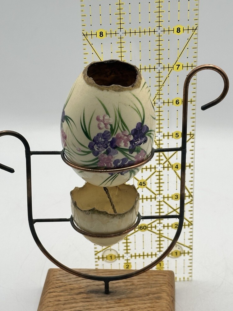 Eggshell Planter Self Watering On Decorative Stand Hand Painted Iris Design OOAK