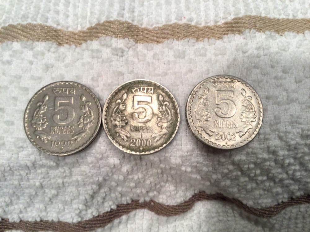 1999 2000 2002 India 5 Rupees Coin