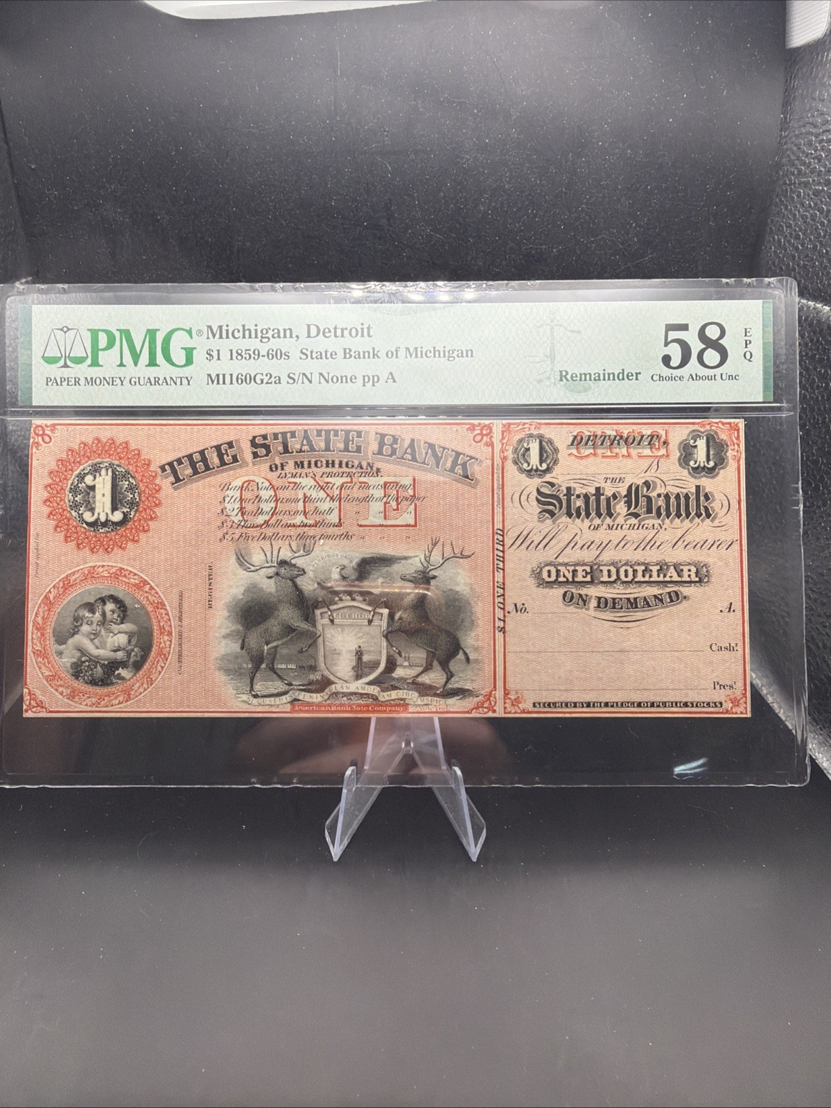 State Bank Of Michigan Detroit $1 1859-60s Remainder