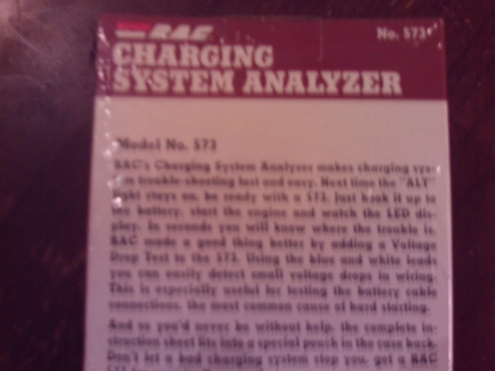 R.A.C. Charging System Analyzer Model #573 Battery Alternators, Diodes,Regulator