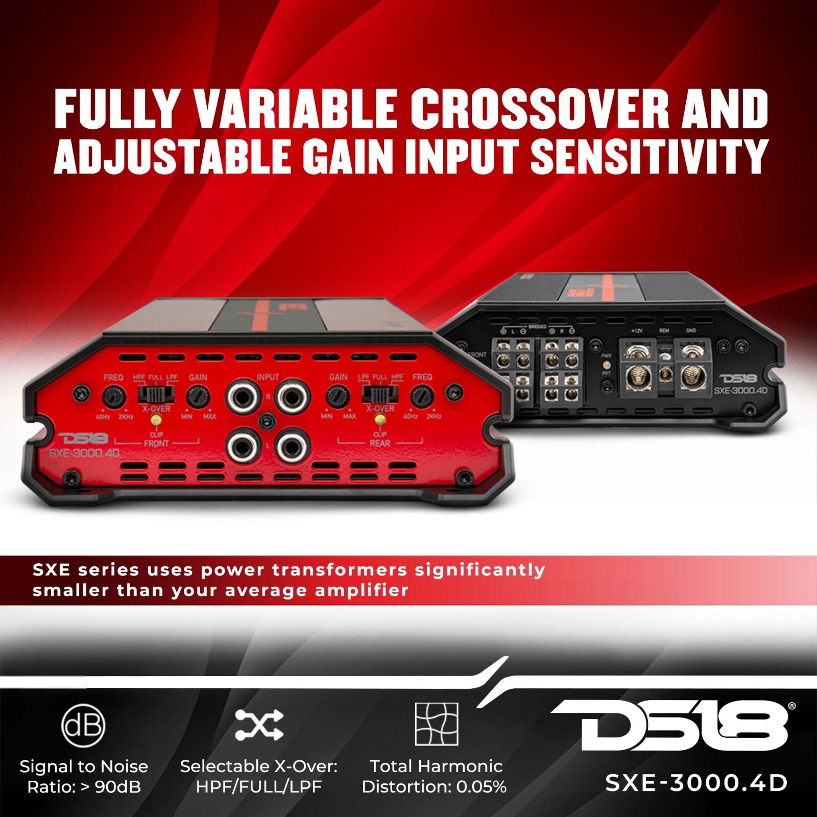 DS18 SXE-3000.4D Car Amplifier Full-Range Class D 4-Channel - New Design