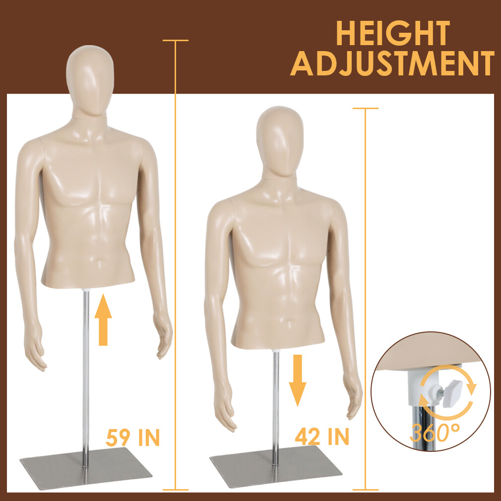 Male Mannequin Torso Dress Form Sewing Manikin 42-59 Inch Height Adjustable