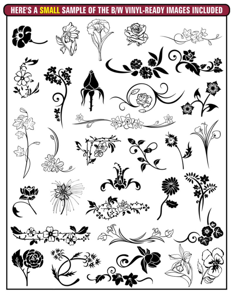 FLOWERS CLIPART-VINYL CUTTER PLOTTER IMAGES-EPS VECTOR CLIP ART GRAPHICS CD