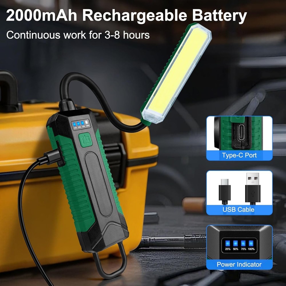 Cordless LED Worklight Rechargeable Handheld Torch Magnetic Lamp Hook Flashlight