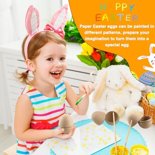 Sonarun 24 Pack Paper Easter Eggs 3.2 Inch Paper Mache Eggs DIY Easter As Shown