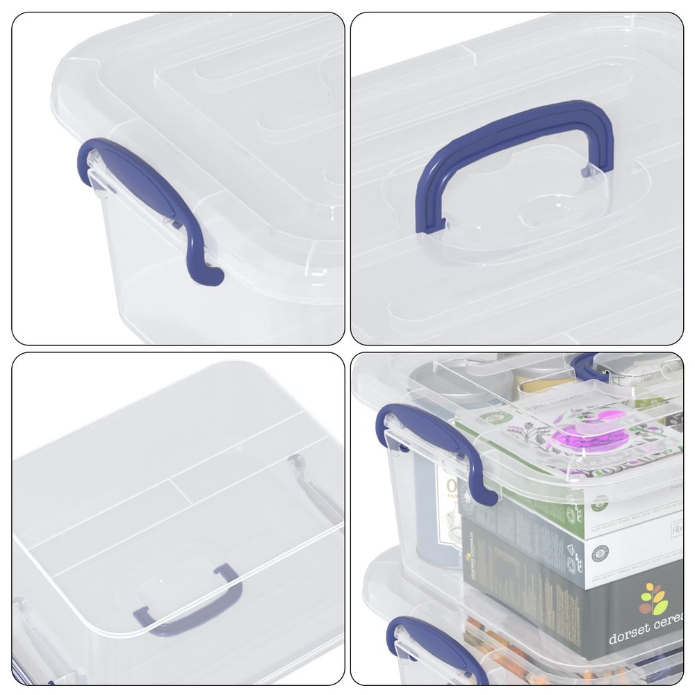 Xeabia 8 Quart Plastic Latching Boxes with Handles, 8 Quart, Transparent