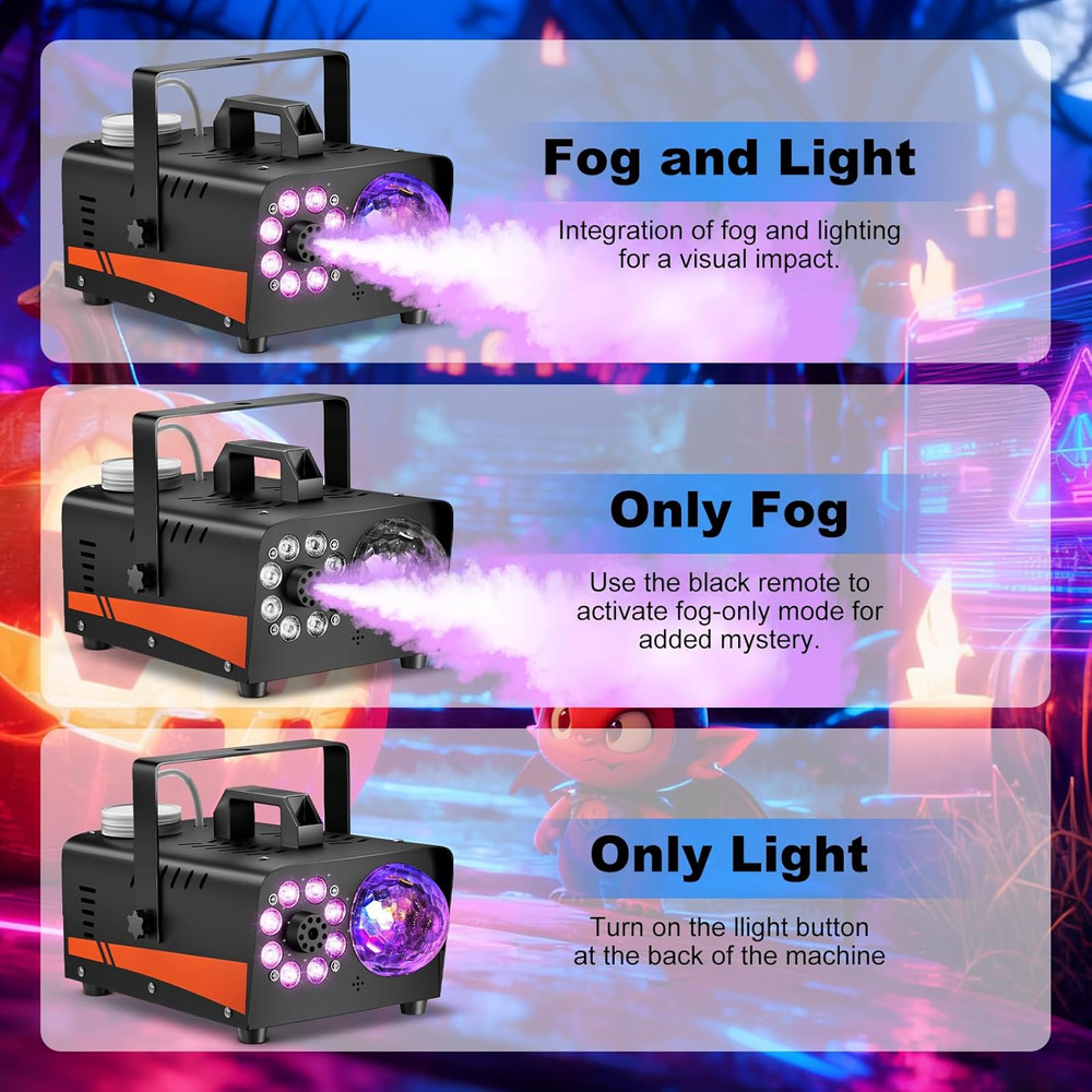 Fog Machine with Disco Ball Lights 600W 3000CFM Remote Control 13Colo r& 4 Modes
