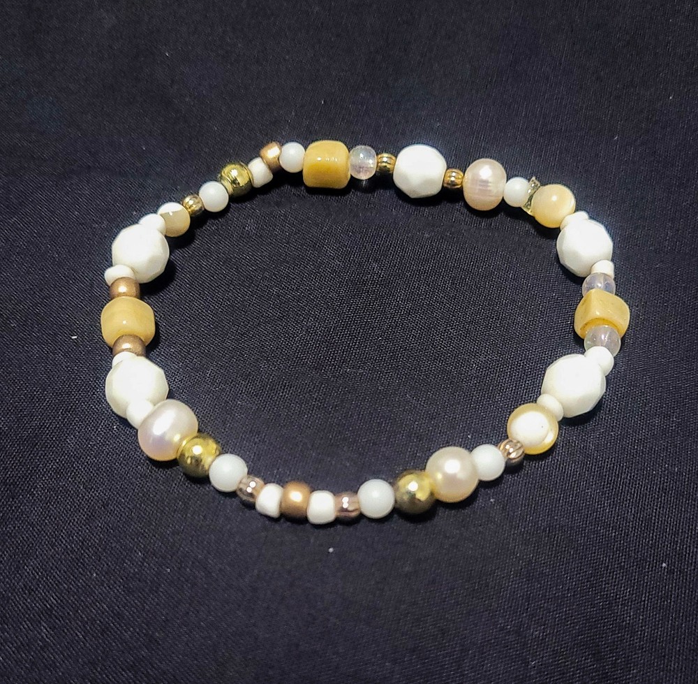 White Beaded Bracelet - Handmade Elastic Bracelet
