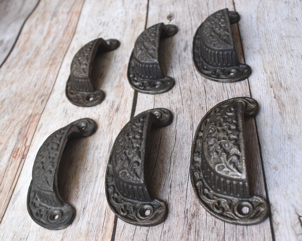 Vintage Style cast iron Cup cabinet drawer door knobs handles pull rustic 6 pcs