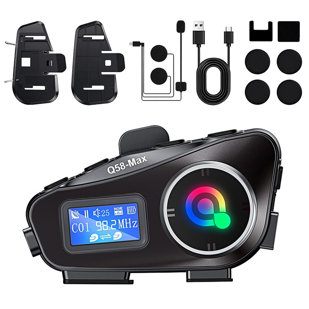 Motorcycle Intercom Helmet Bluetooth Headset LCD Waterproof support FM radio