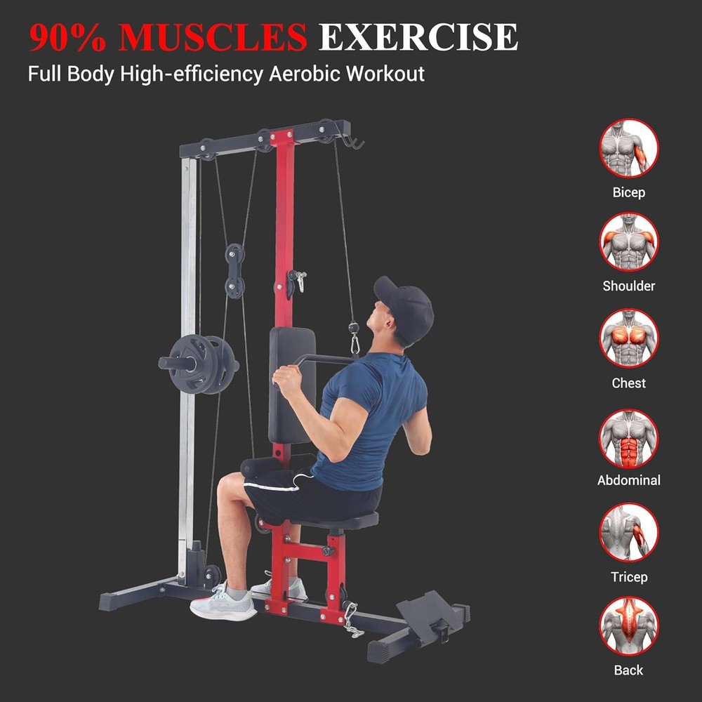Lat Pull Down Machine System Workout Equipment w/ Seat & Knee Support 500LB