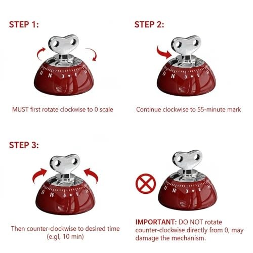 Retro Kitchen Timer Magnetic Mechanical 60 Minute Wind Up Timer No Red