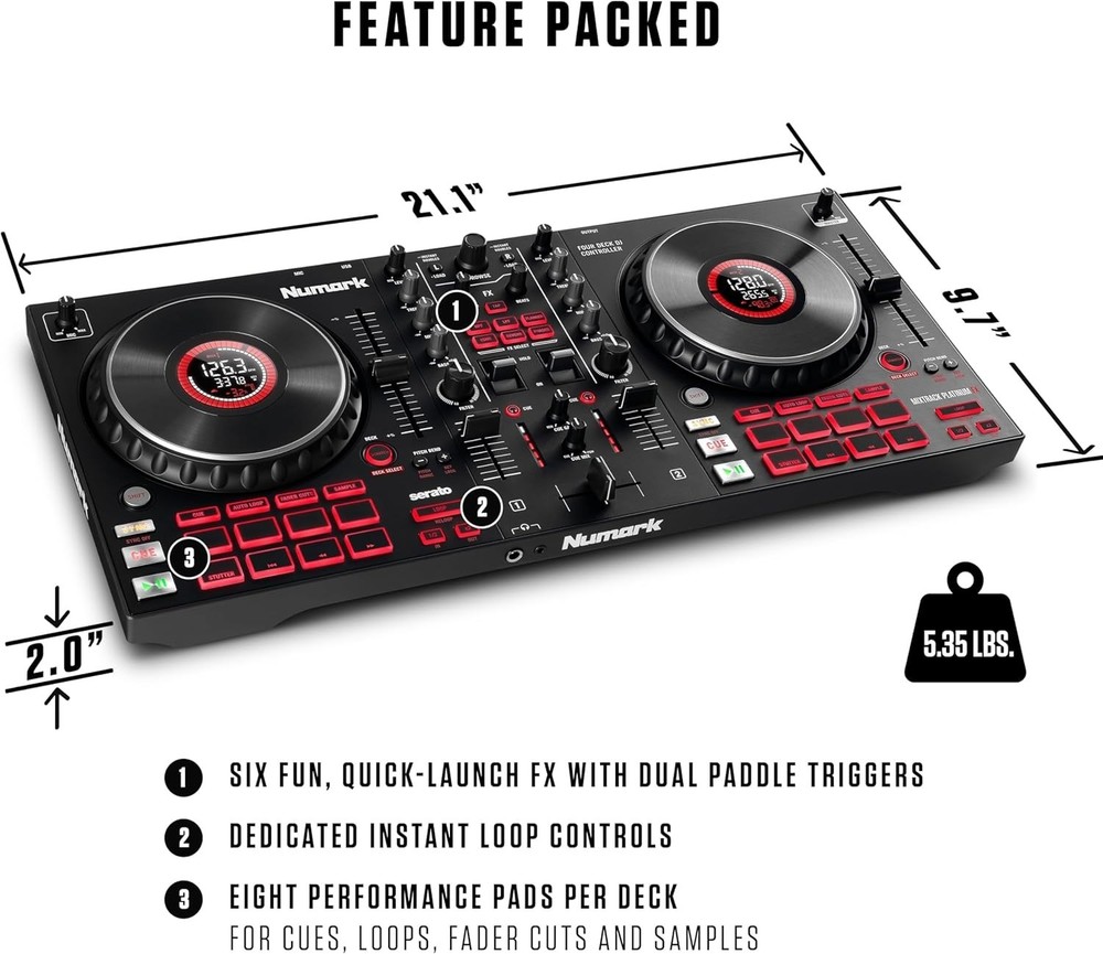 High-Resolution DJ Controller with Touch Jog Wheels and Instant Loop Controls