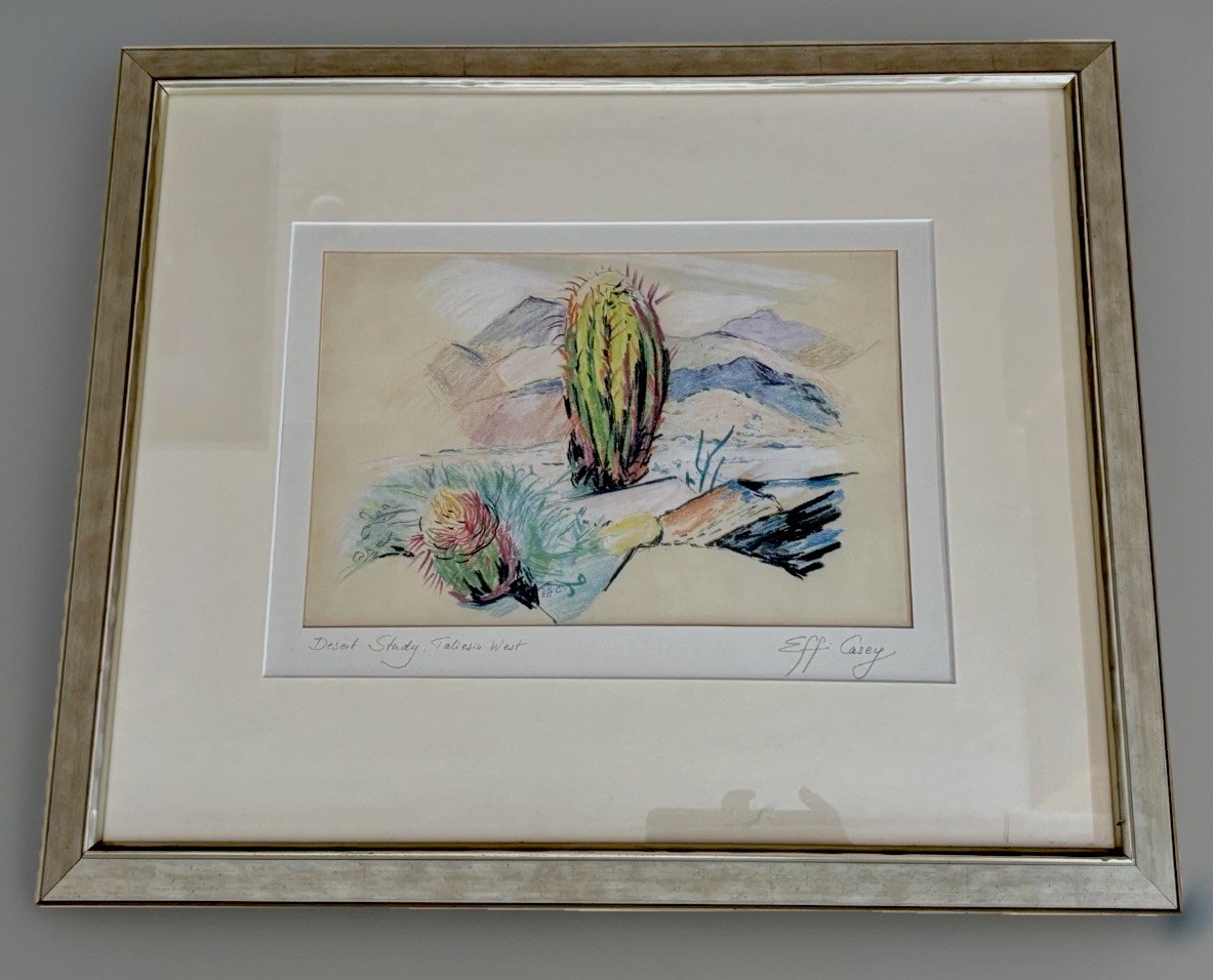 Effi Casey Signed Drawing ‘Desert Study, Taliesin West’ - Franklin Lloyd Wright