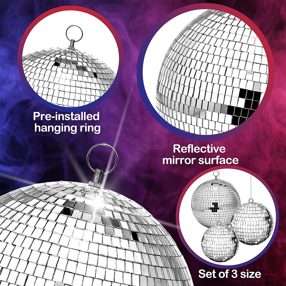 8 Pcs Large Disco Ball Set Silver Mirror Disco Reflective Ball with Hanging Ring