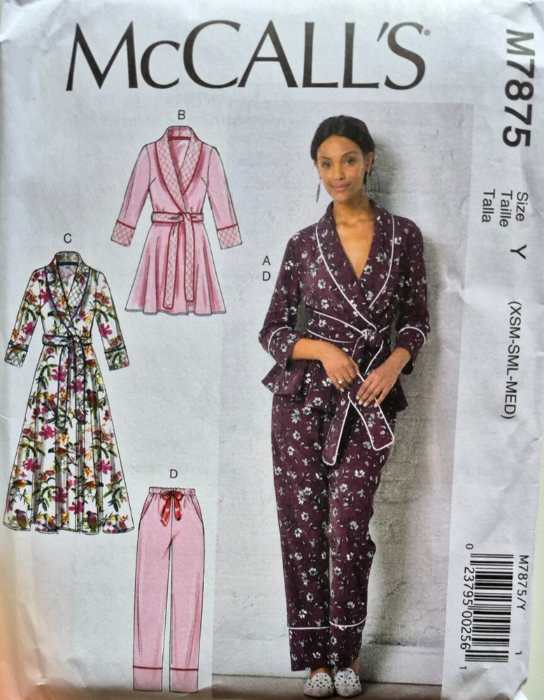 MCCALLS PATTERN 7875 ROBE JACKET PANTS  MISSES SIZES XSMALL SMALL MEDIUM  UNCUT