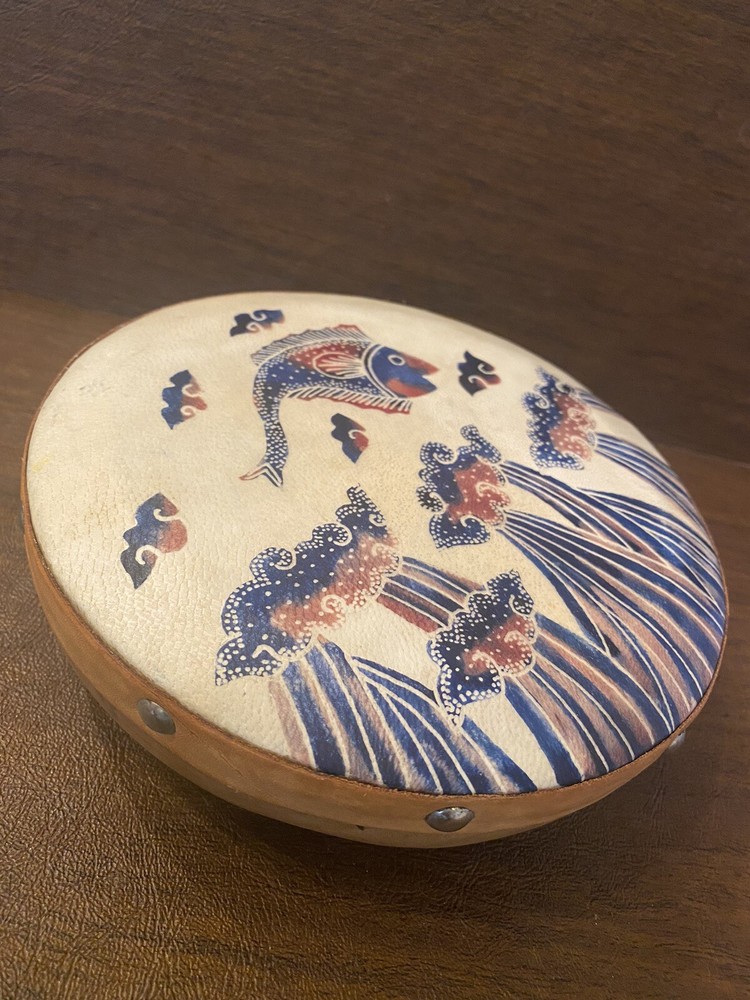 Hand Held Frame Drum w/Jumping Fish Design 7.5” x 2”
