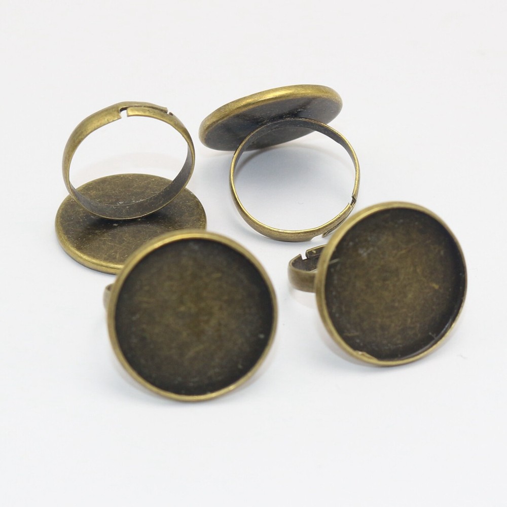 20 Bronze Tone Adjustable Ring Round Blank Cabochon Pad Bezel Setting Cup 20mm