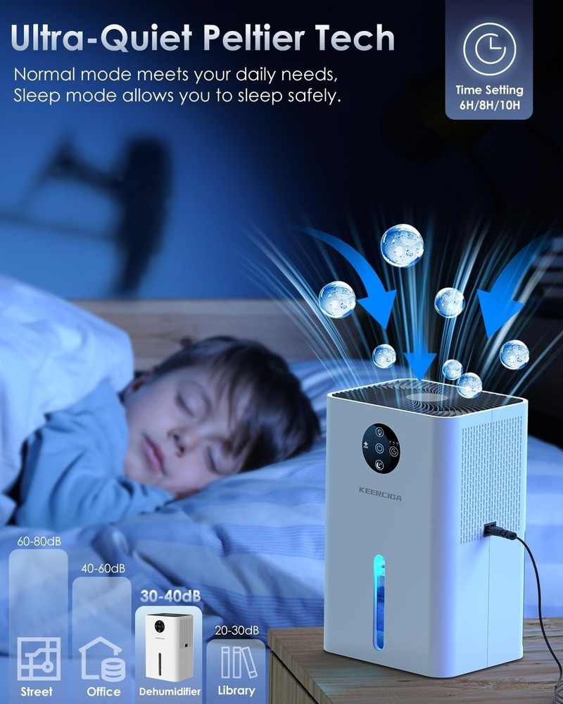Dehumidifier 63oz Capacity Auto Shut-Off, Sleep Mode, Defrost, Quiet & Efficient