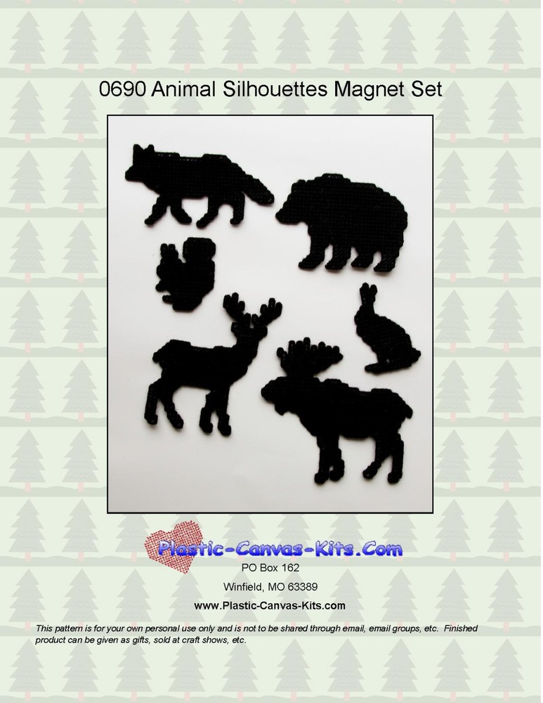 Animal Silhouettes Magnet Set-Deer, Moose, Wolf-Plastic Canvas Pattern or Kit
