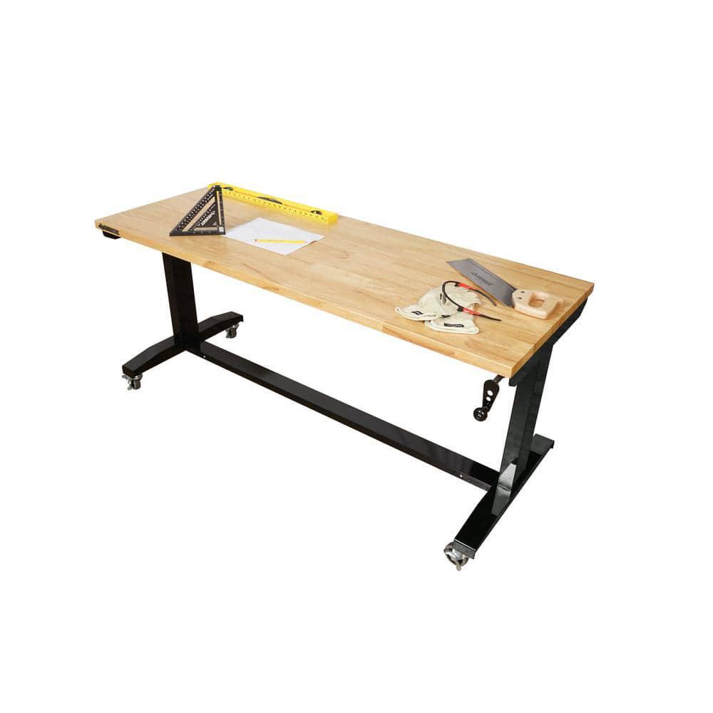 Workbench Table 62 in. W x 24 in. D Adjustable Height Solid Wood Top Black