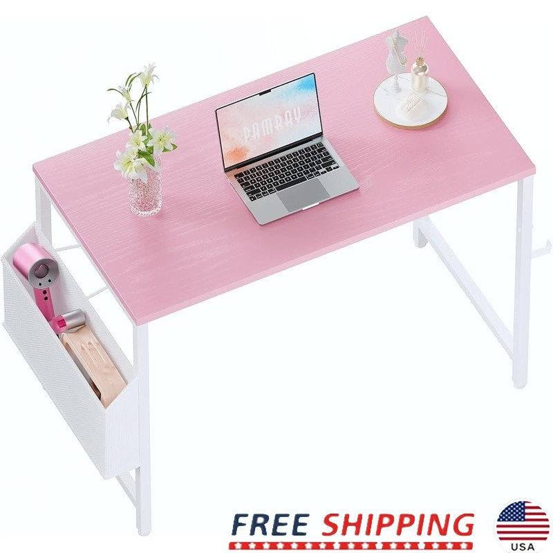 Small Computer Desk W/ Storage Bag Headphone Hook Easy Assembly Sturdy Structure