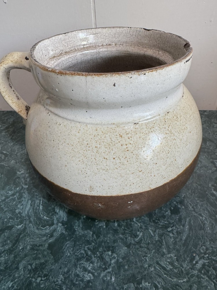 Bean Pot Old Earthenware Heavily Crazed