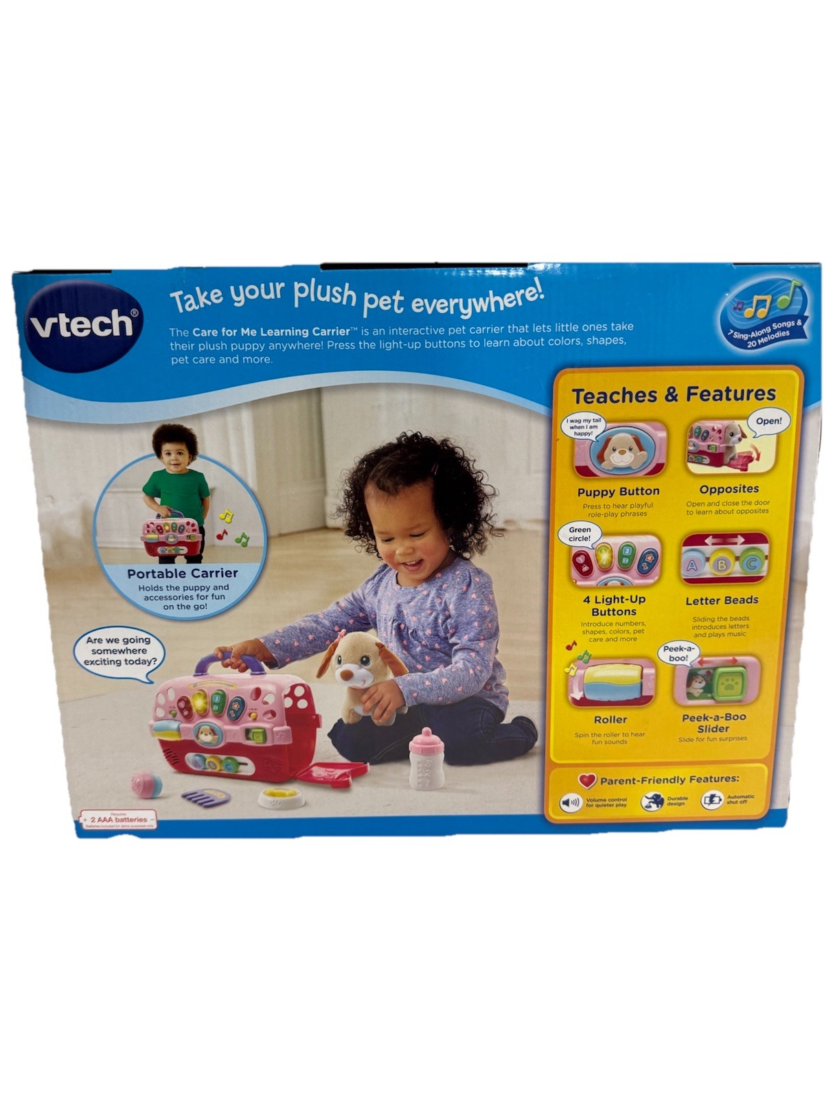 VTech Care for Me Dog Pet Learning Carrier Educational Musical Carrier Toy, Pink