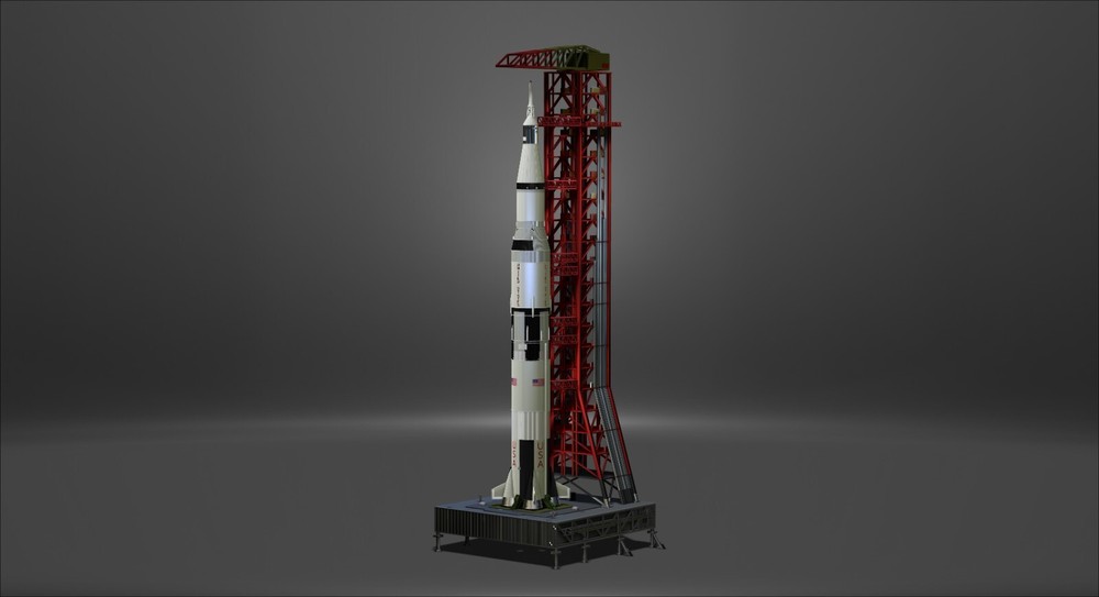Saturn V Rocket and Launch Pad Apollo 3D model, file STL OBJ for 3D Printer