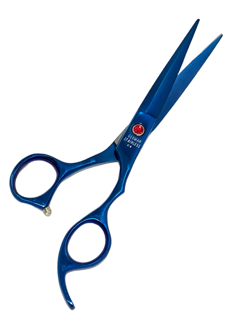 1 Each- Hair Cutting Scissors With Finger Rest - Titanium Blue Razor Sharp