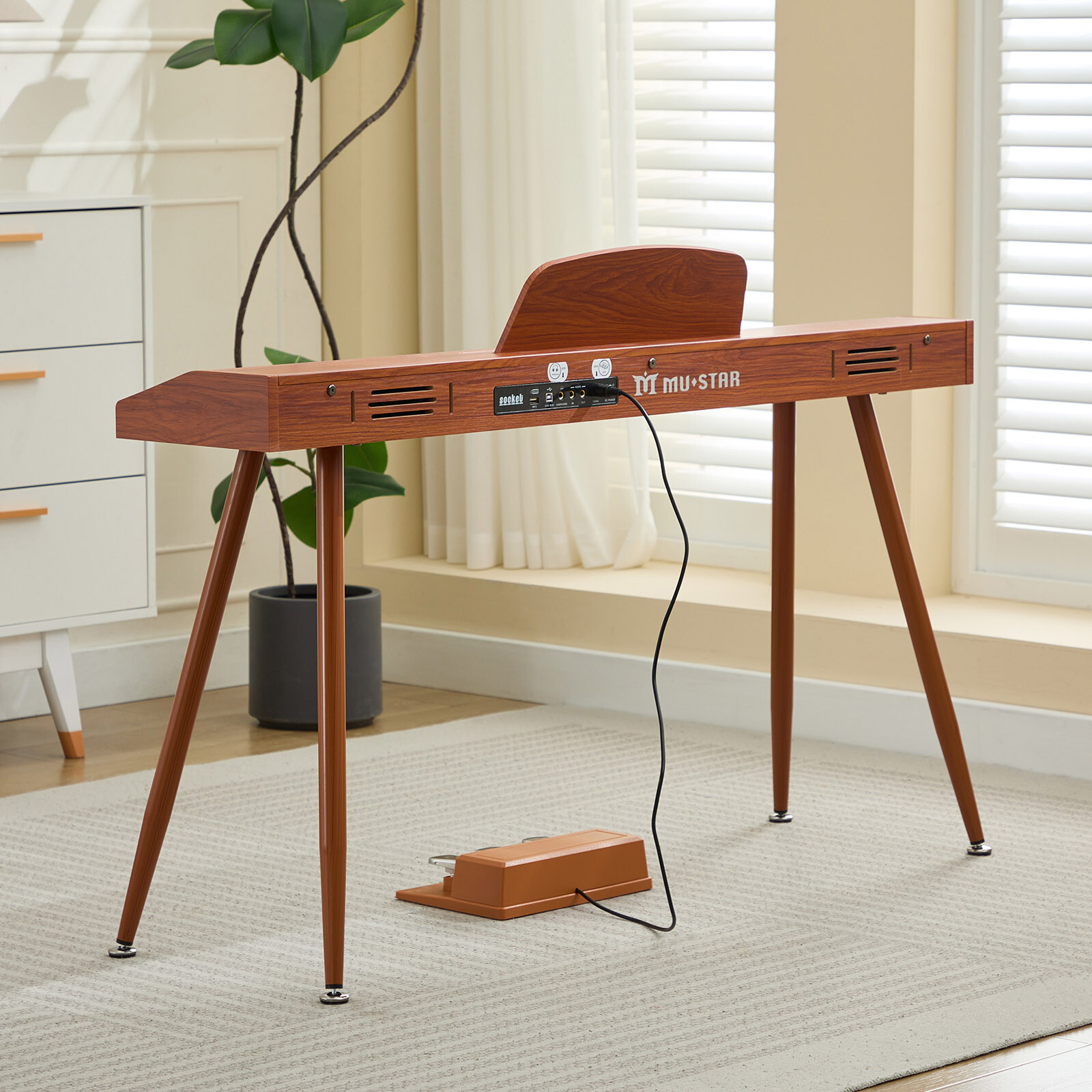 MUSTAR 88-Key Semi-Weighted Digital Piano with USB MIDI, Brown