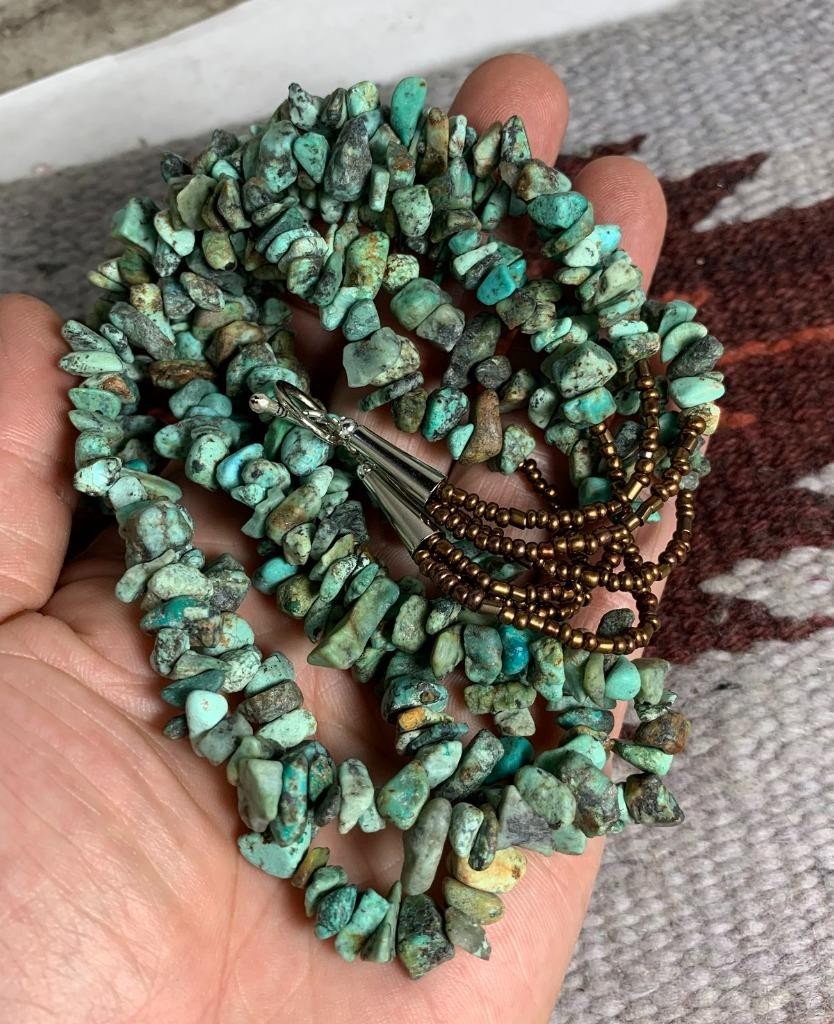 Ethnic multi strands rustic Africa turquoise nugget necklace/22" /(b102i-w4)