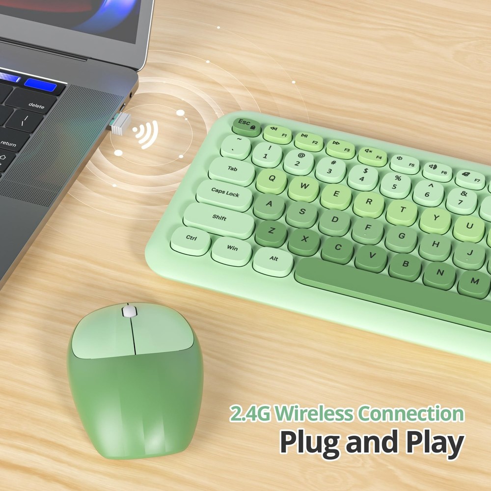 Light Green Quiet Keyboard and Mouse Wireless, Retro Typewriter 104-Key Fulls...