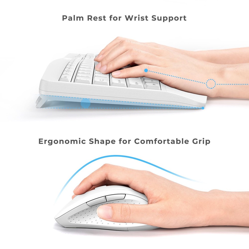 Ergonomic Keyboard and Mouse Combo, Full Size Cordless Computer Keyboard with...