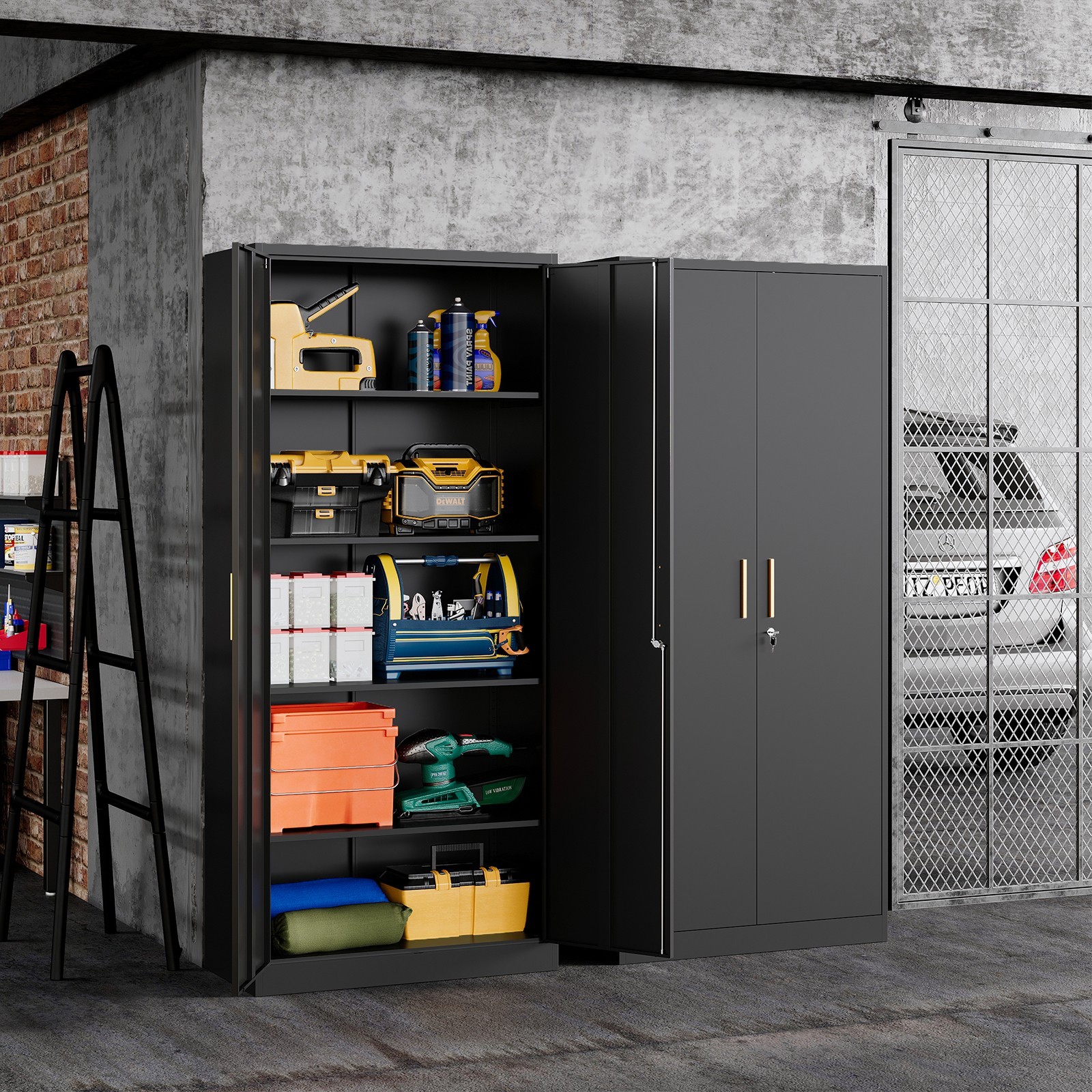 Metal Storage Cabinet with long handle ,71 Garage Storage Cabinet with Lock