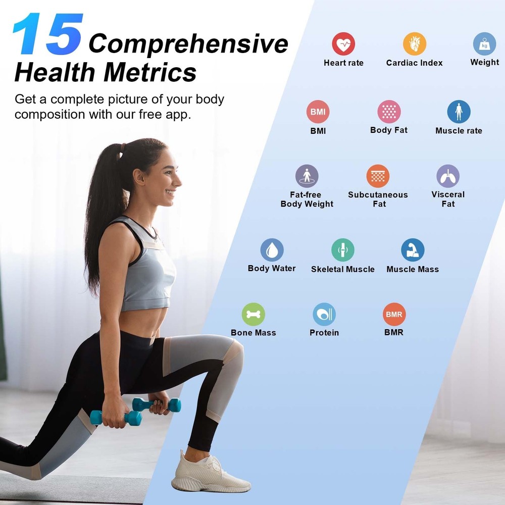 Smart Body Weight Scale - 15 Body Composition Metrics, Bluetooth App, Backlit