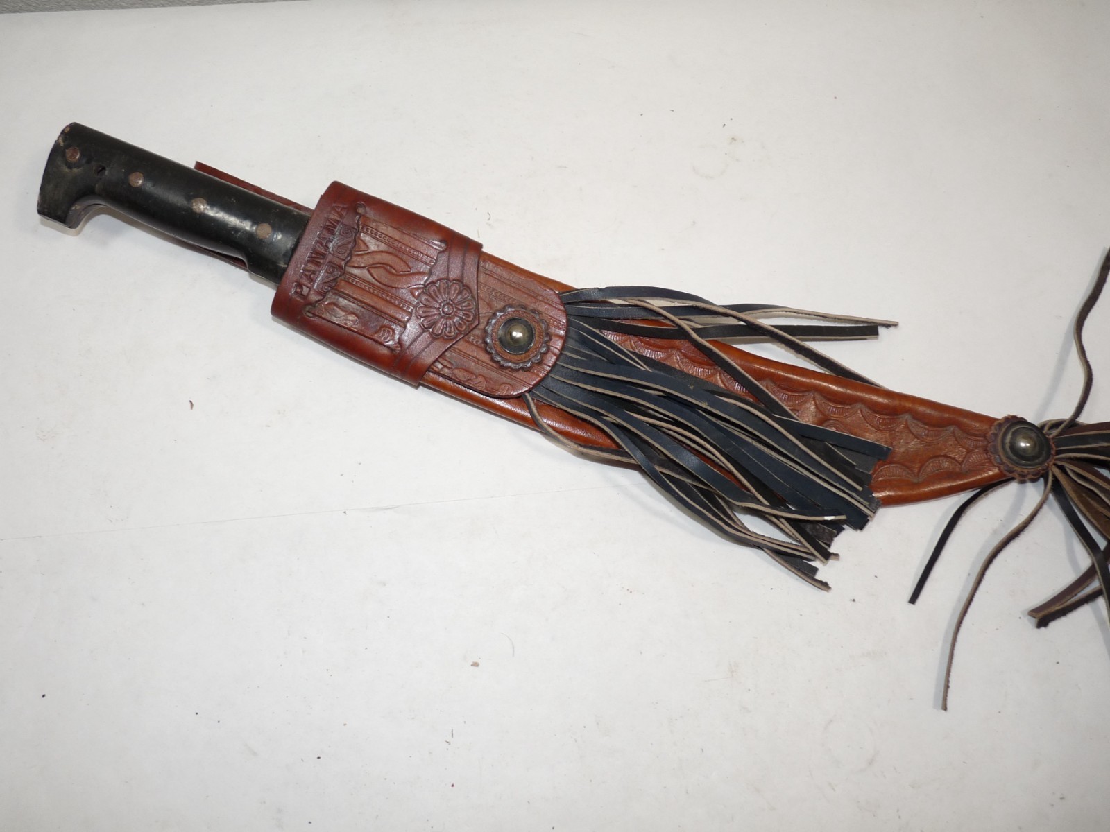 Vintage 14” Legitimus Collins Co. Guatemala Machete w/Panama Leather Sheath